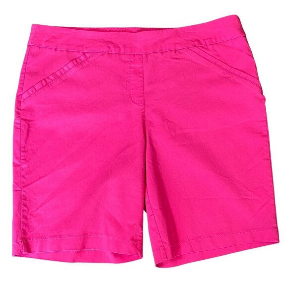 Coral Bay Pink Rayon Blend Stretch Shorts Women Sz 16 Inseam 8.5" #27T - Picture 2 of 11